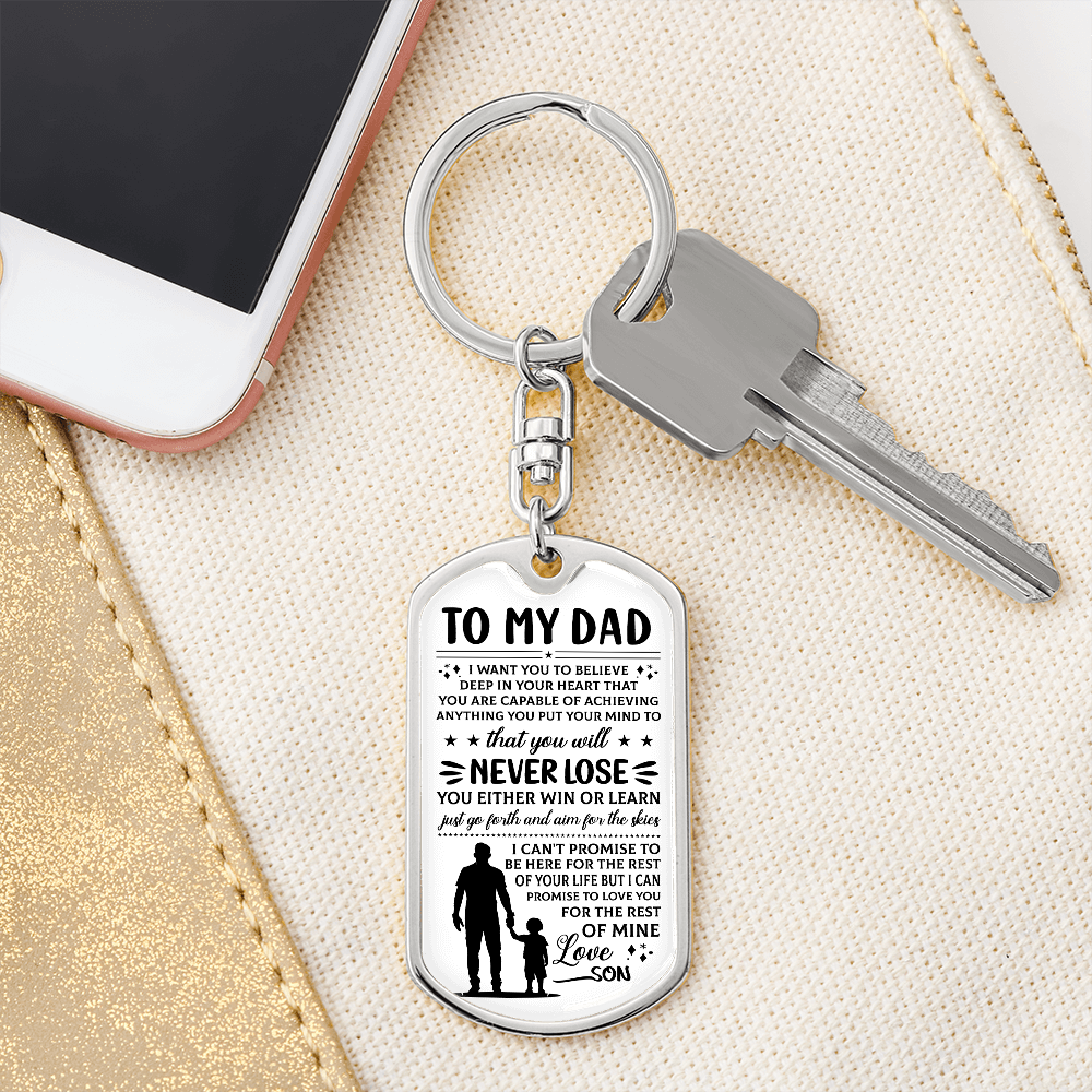 To My Dad – Love, Son” Dog Tag Keychain – Inspirational Father Gift