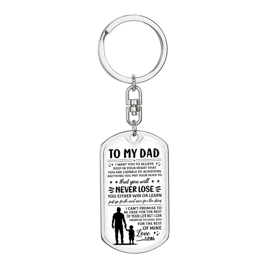To My Dad – Love, Son” Dog Tag Keychain – Inspirational Father Gift