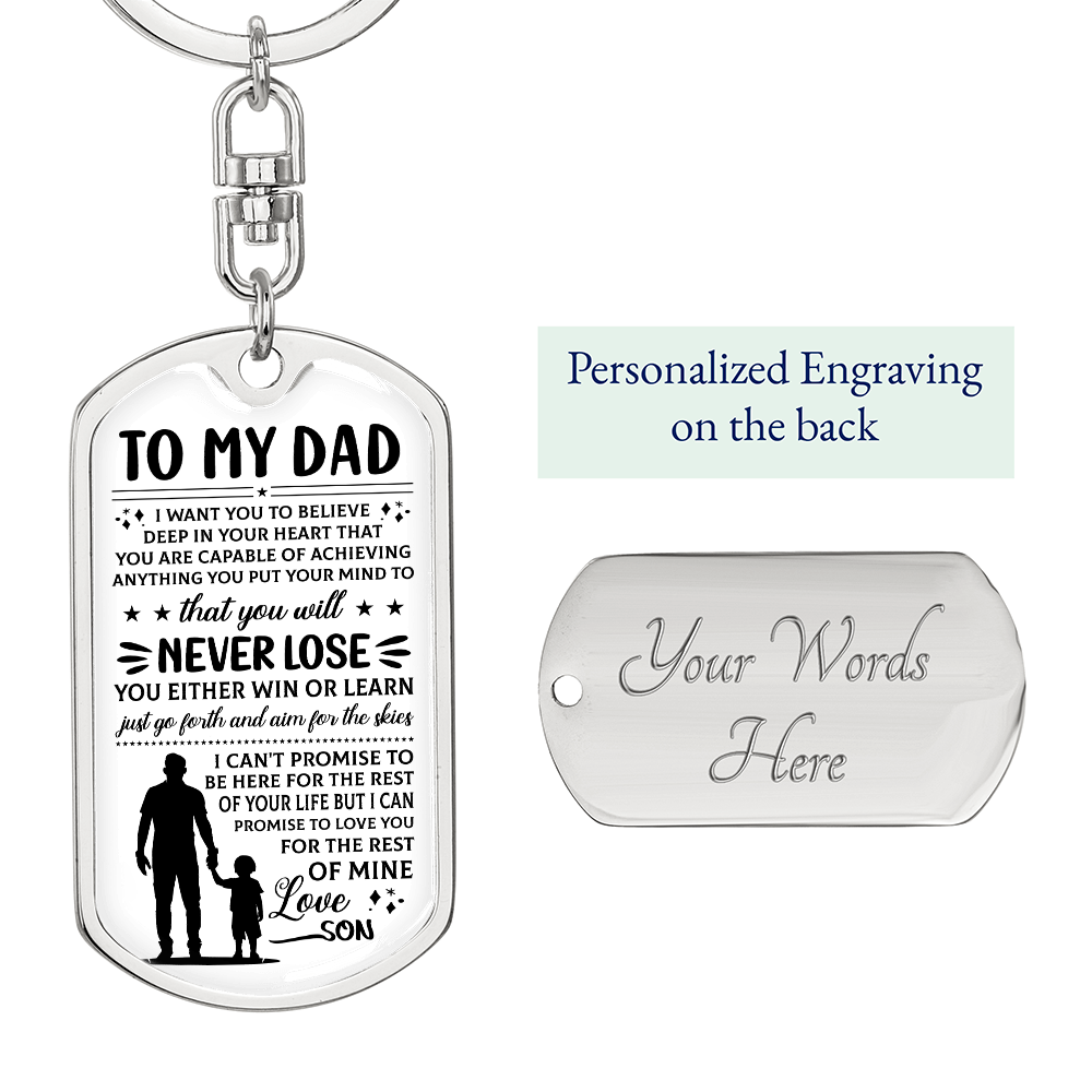 To My Dad – Love, Son” Dog Tag Keychain – Inspirational Father Gift