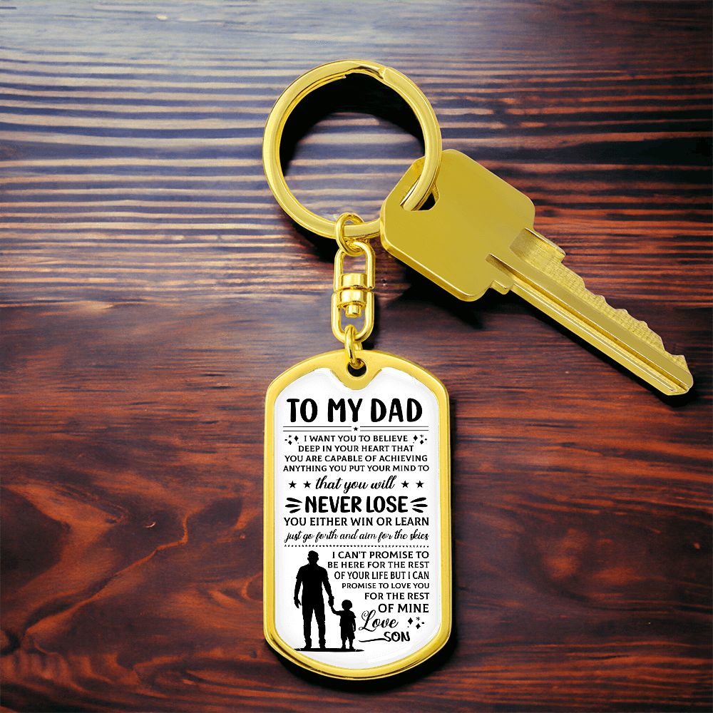 To My Dad – Love, Son” Dog Tag Keychain – Inspirational Father Gift