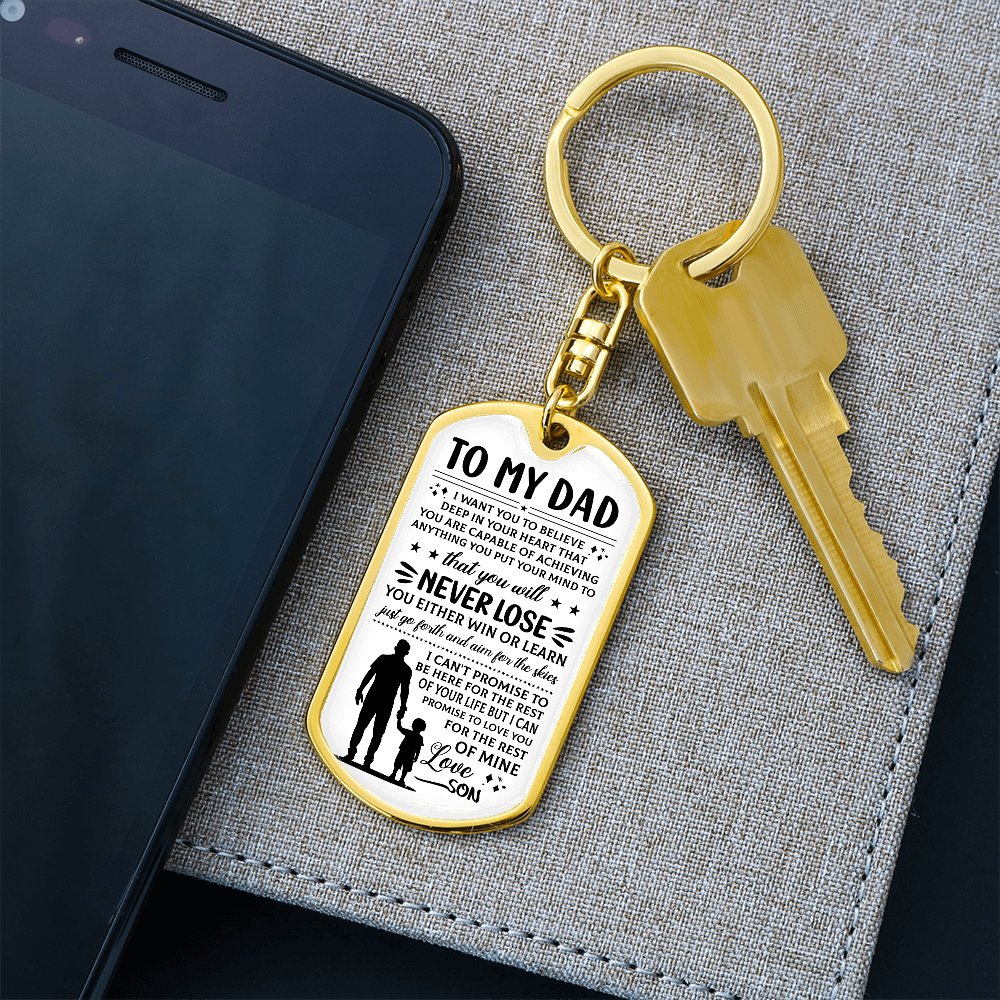 To My Dad – Love, Son” Dog Tag Keychain – Inspirational Father Gift