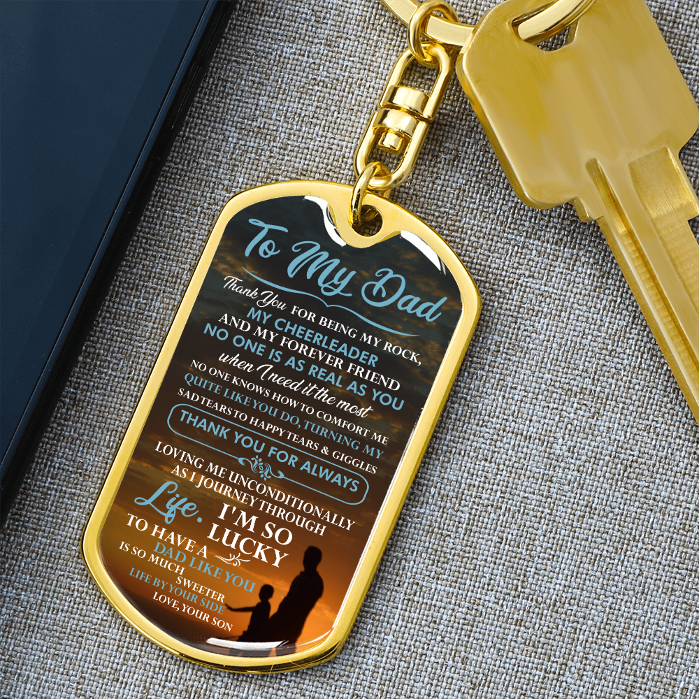 To My Dad – Personalized Graphic Dog Tag Keychain with Engraving Option