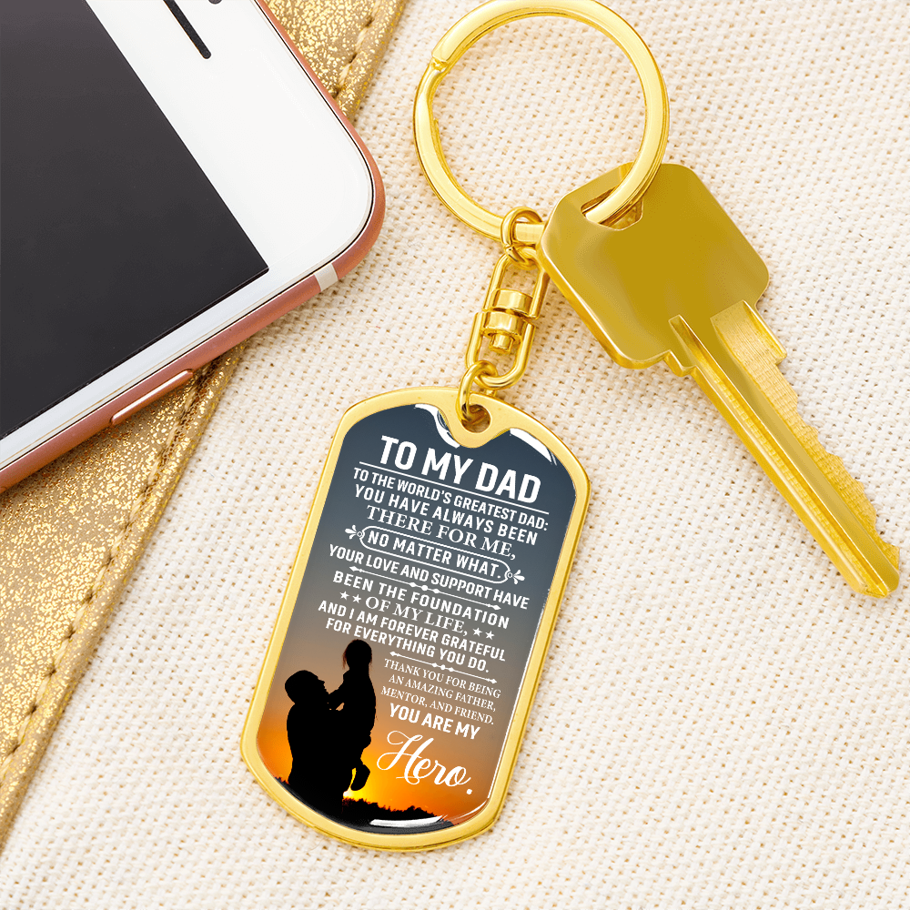To My Dad” Hero Dog Tag Keychain – Father Gift with Graphic Design