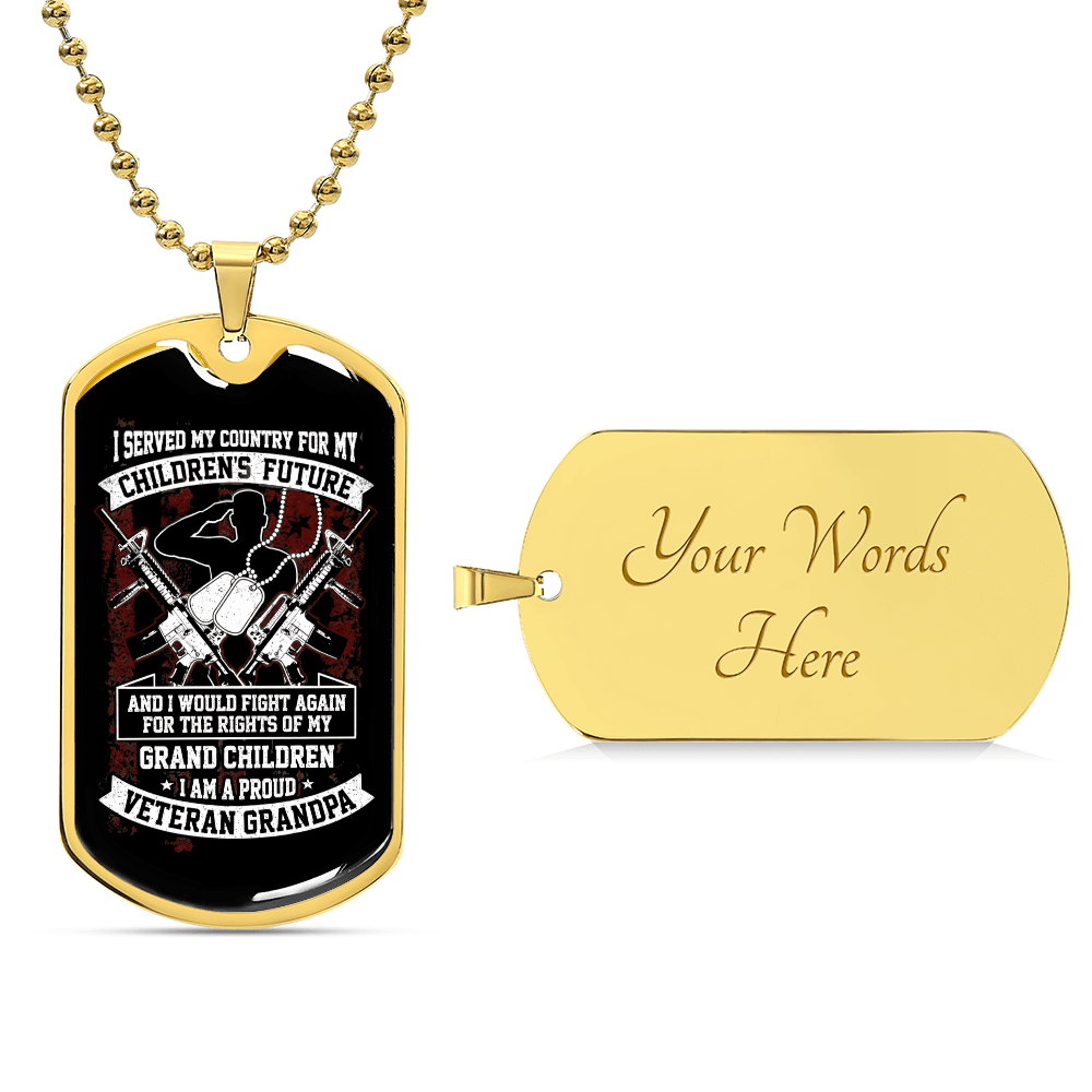 Veteran Grandpa Necklace – Proud Veteran Grandfather Dog Tag | Patriotic Gift from Grandchildren