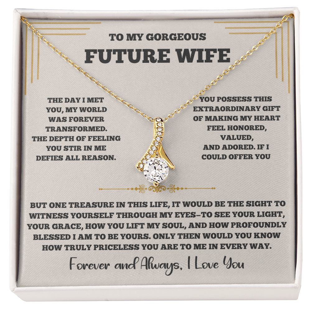 Alluring Beauty Necklace for Future Wife – Romantic Keepsake with Heartfelt Message Card (White or Yellow Gold)