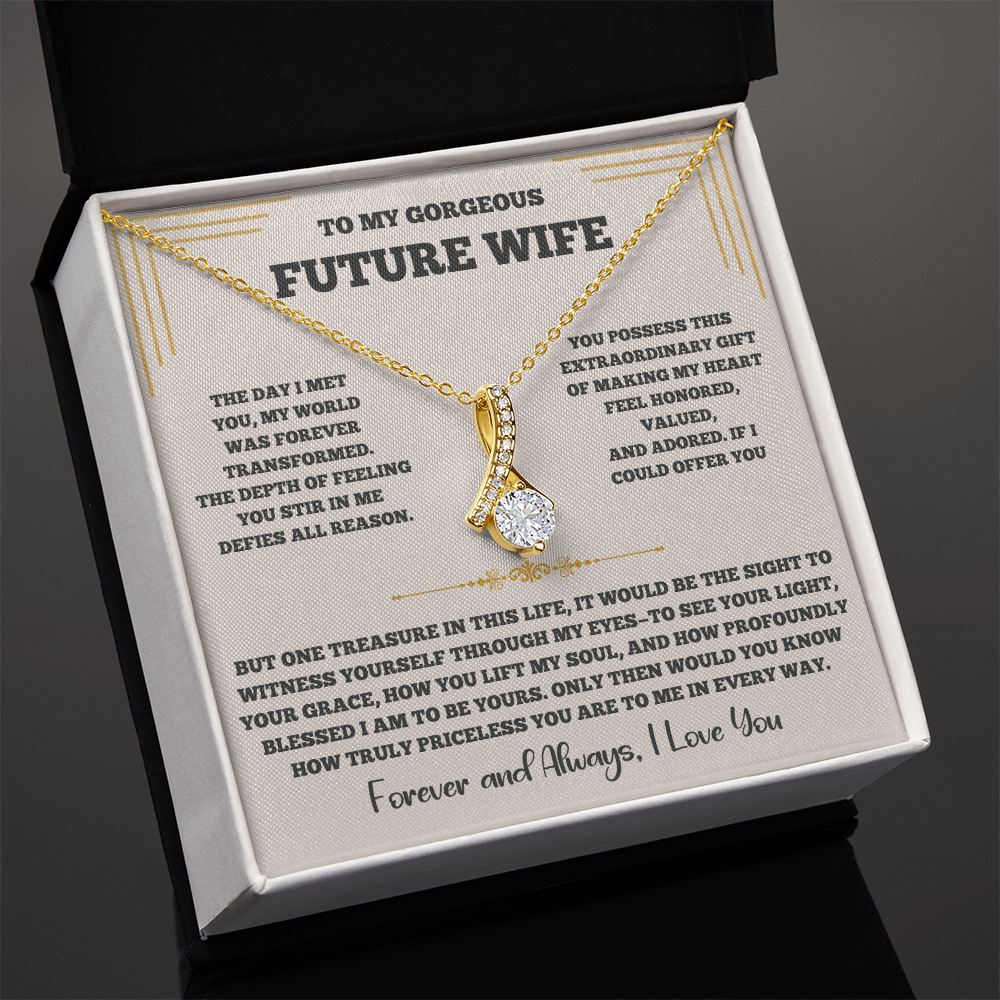 Alluring Beauty Necklace for Future Wife – Romantic Keepsake with Heartfelt Message Card (White or Yellow Gold)