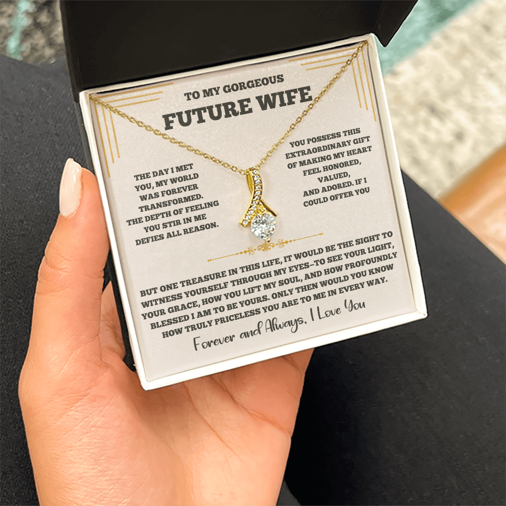 Alluring Beauty Necklace for Future Wife – Romantic Keepsake with Heartfelt Message Card (White or Yellow Gold)