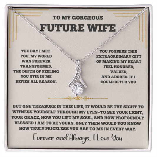 Alluring Beauty Necklace for Future Wife – Romantic Keepsake with Heartfelt Message Card (White or Yellow Gold)
