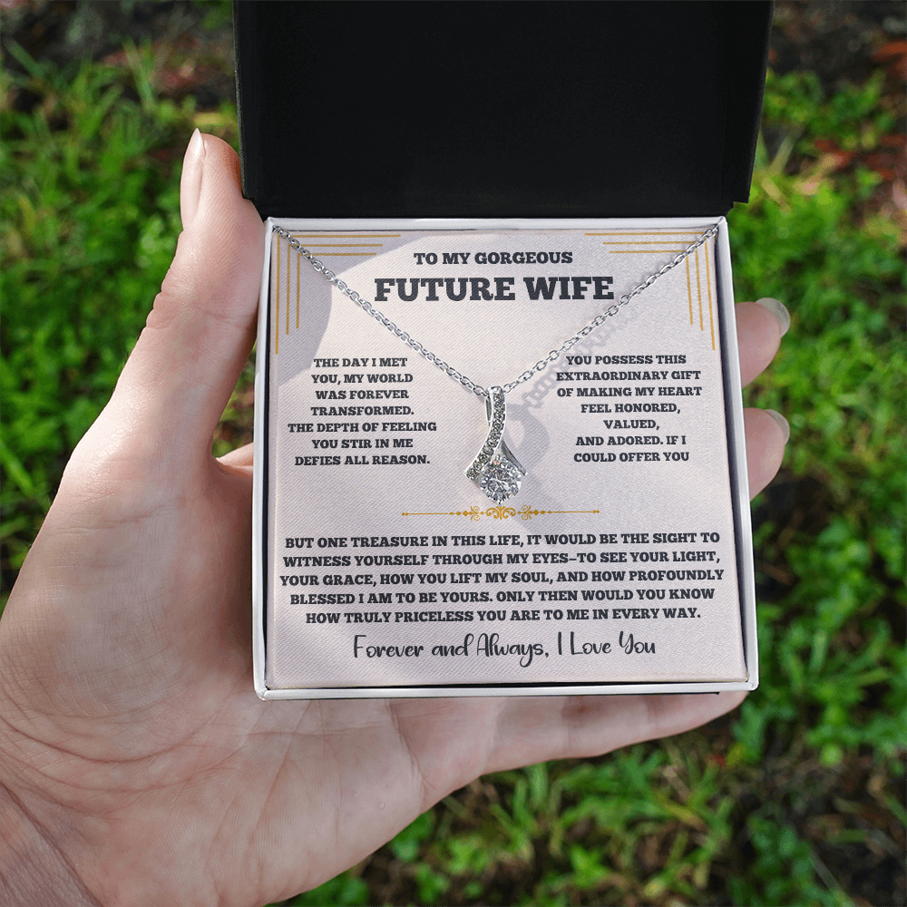 Alluring Beauty Necklace for Future Wife – Romantic Keepsake with Heartfelt Message Card (White or Yellow Gold)