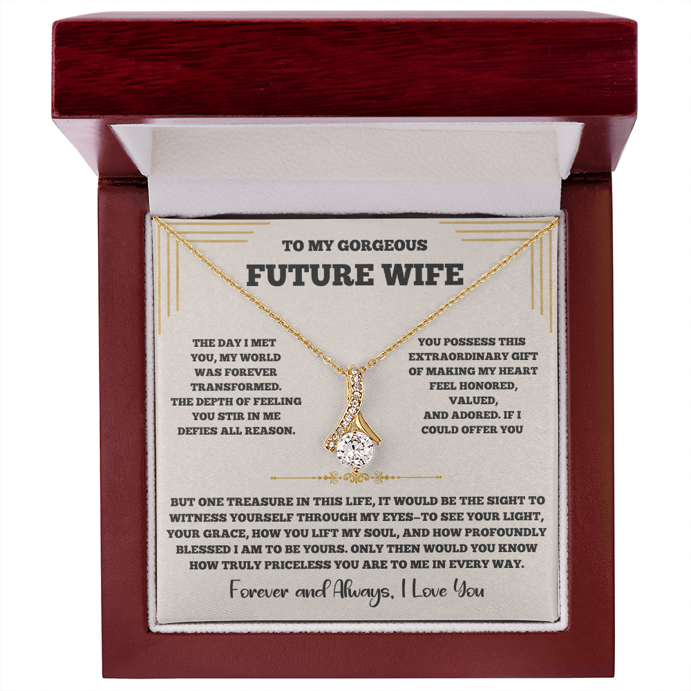 Alluring Beauty Necklace for Future Wife – Romantic Keepsake with Heartfelt Message Card (White or Yellow Gold)