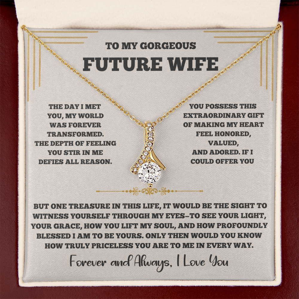 Alluring Beauty Necklace for Future Wife – Romantic Keepsake with Heartfelt Message Card (White or Yellow Gold)