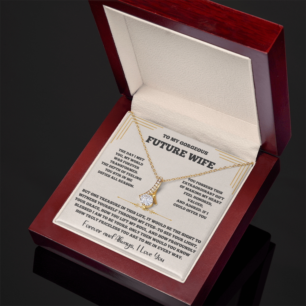 Alluring Beauty Necklace for Future Wife – Romantic Keepsake with Heartfelt Message Card (White or Yellow Gold)
