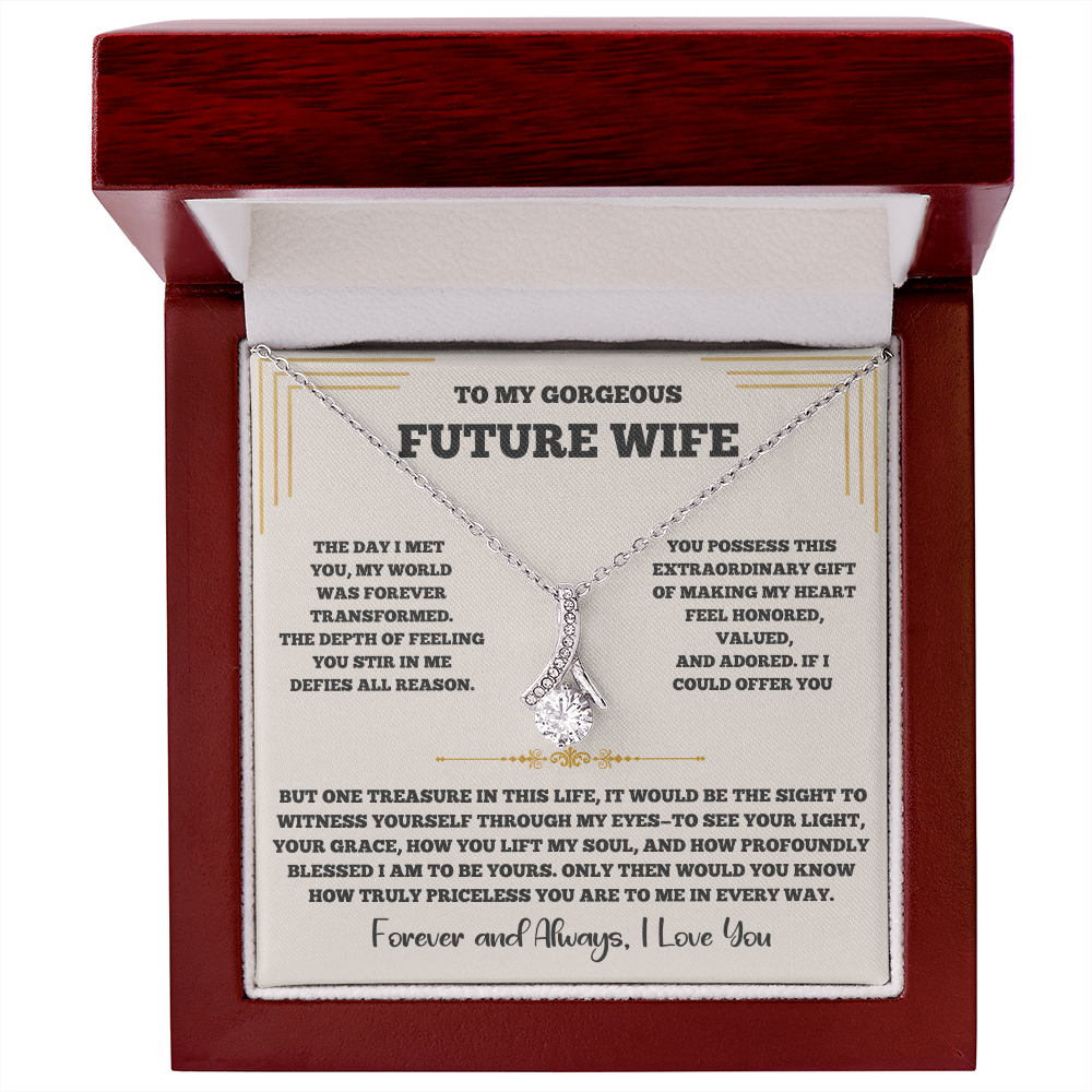 Alluring Beauty Necklace for Future Wife – Romantic Keepsake with Heartfelt Message Card (White or Yellow Gold)