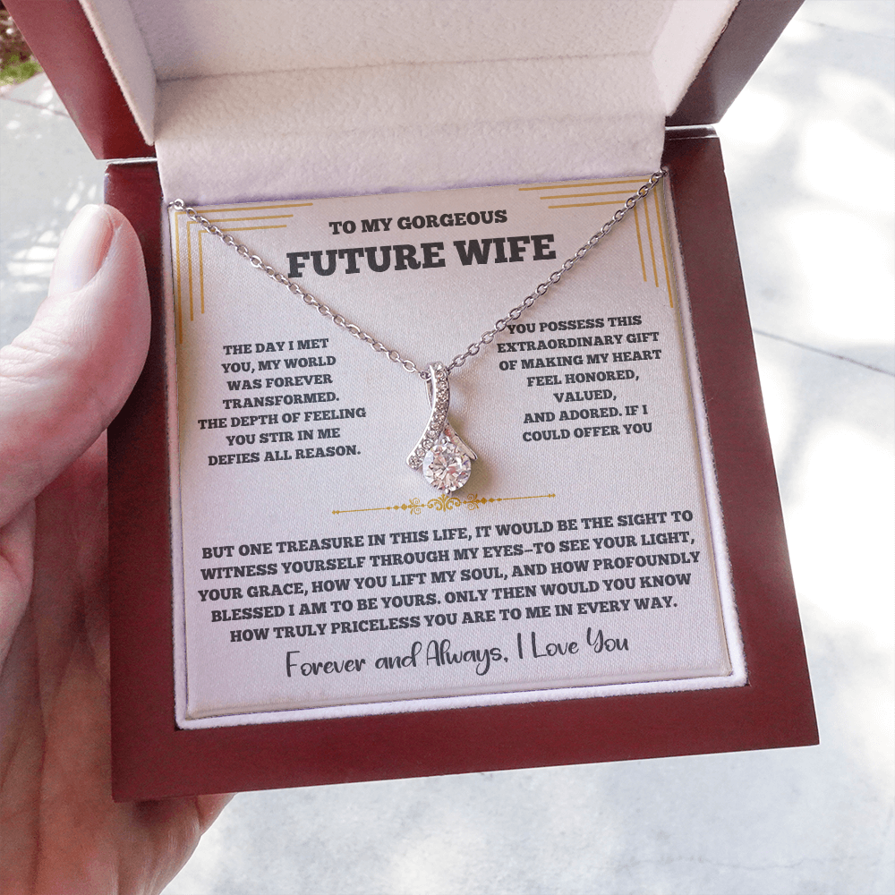 Alluring Beauty Necklace for Future Wife – Romantic Keepsake with Heartfelt Message Card (White or Yellow Gold)