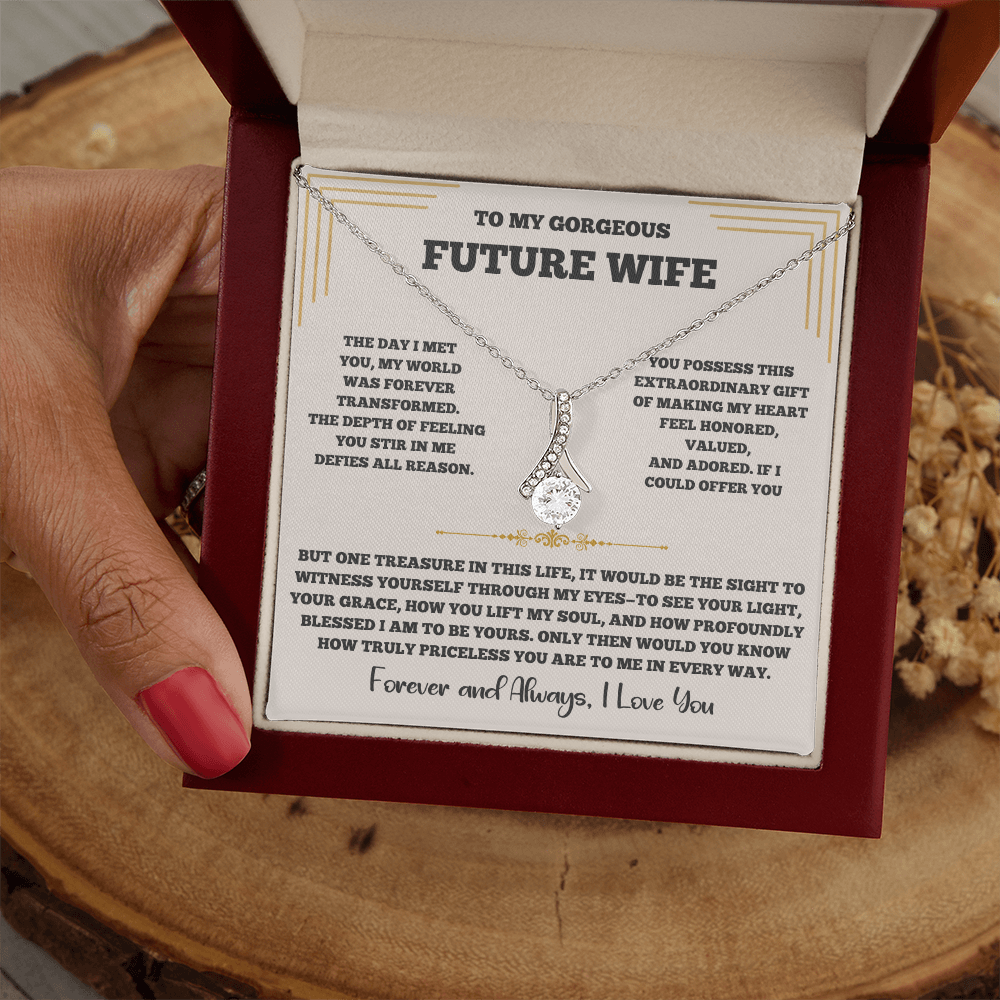 Alluring Beauty Necklace for Future Wife – Romantic Keepsake with Heartfelt Message Card (White or Yellow Gold)