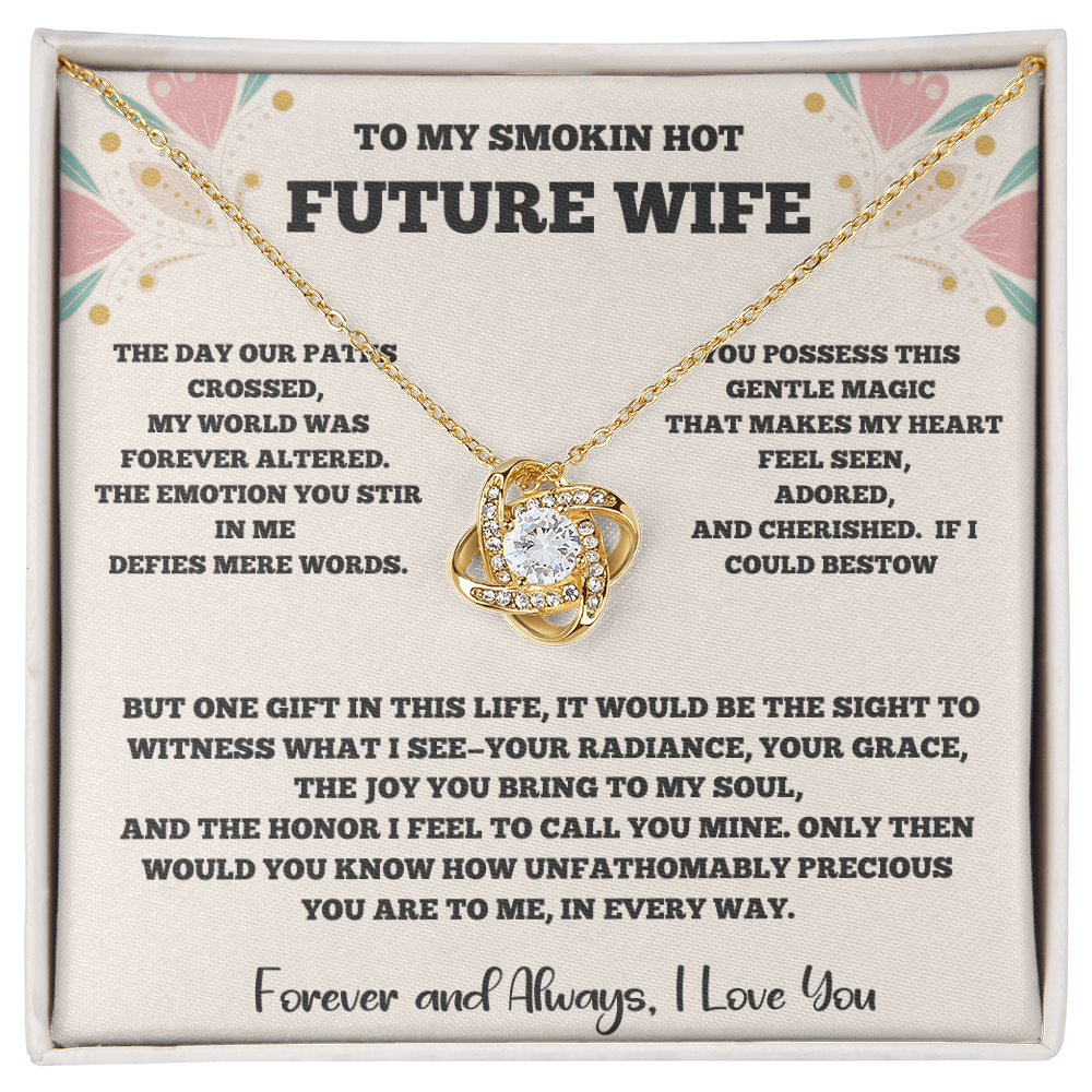 To My Future Wife – Love Knot Necklace with Romantic Message Card (Yellow or White Gold
