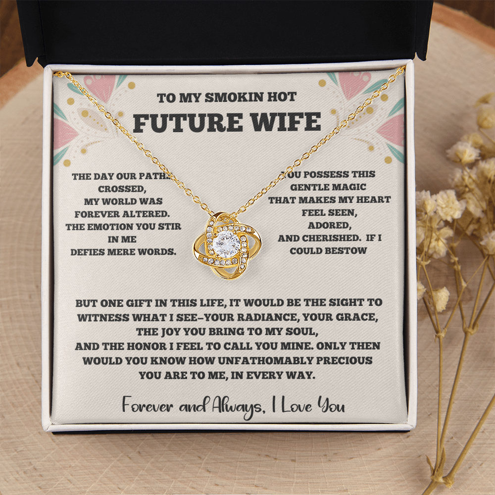 To My Future Wife – Love Knot Necklace with Romantic Message Card (Yellow or White Gold