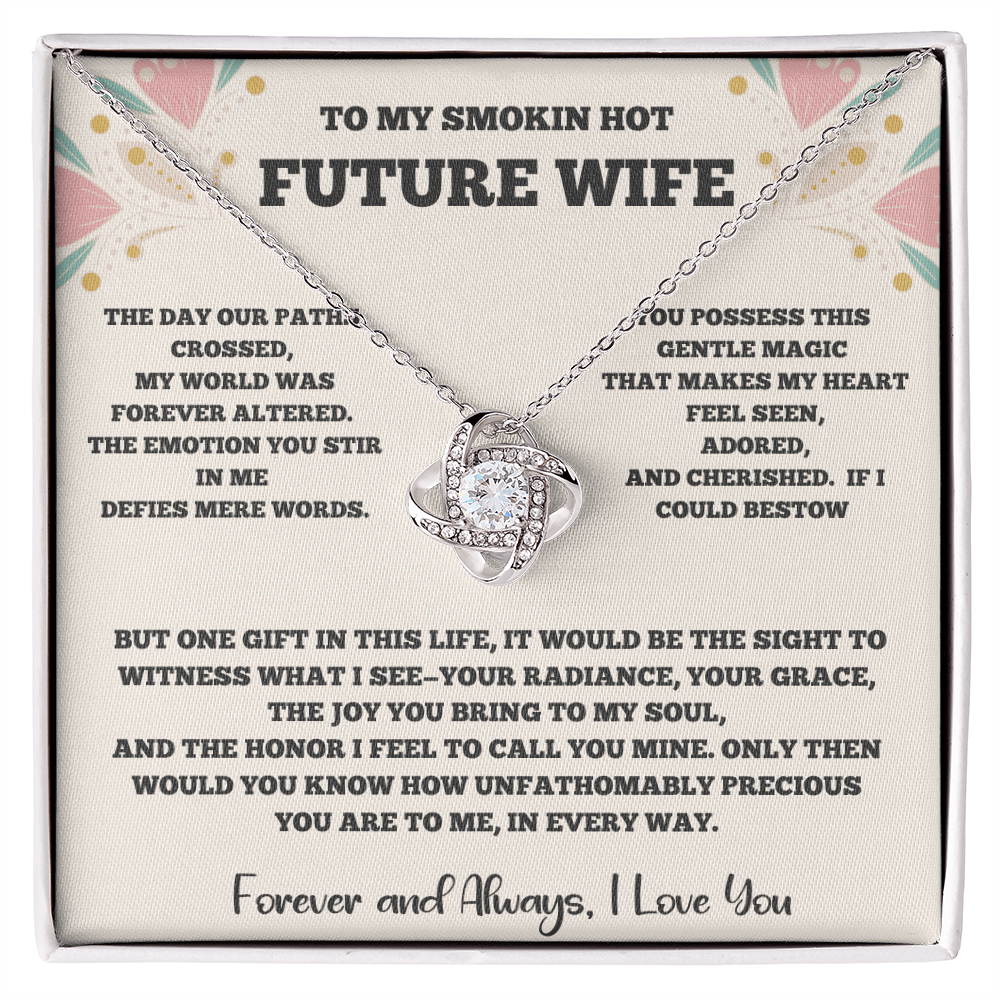 To My Future Wife – Love Knot Necklace with Romantic Message Card (Yellow or White Gold