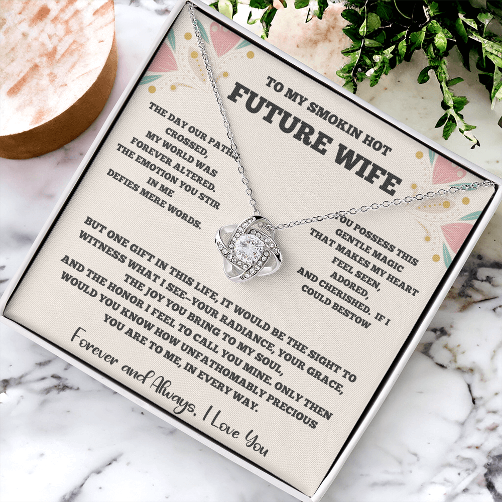 To My Future Wife – Love Knot Necklace with Romantic Message Card (Yellow or White Gold