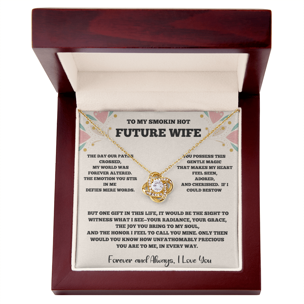 To My Future Wife – Love Knot Necklace with Romantic Message Card (Yellow or White Gold