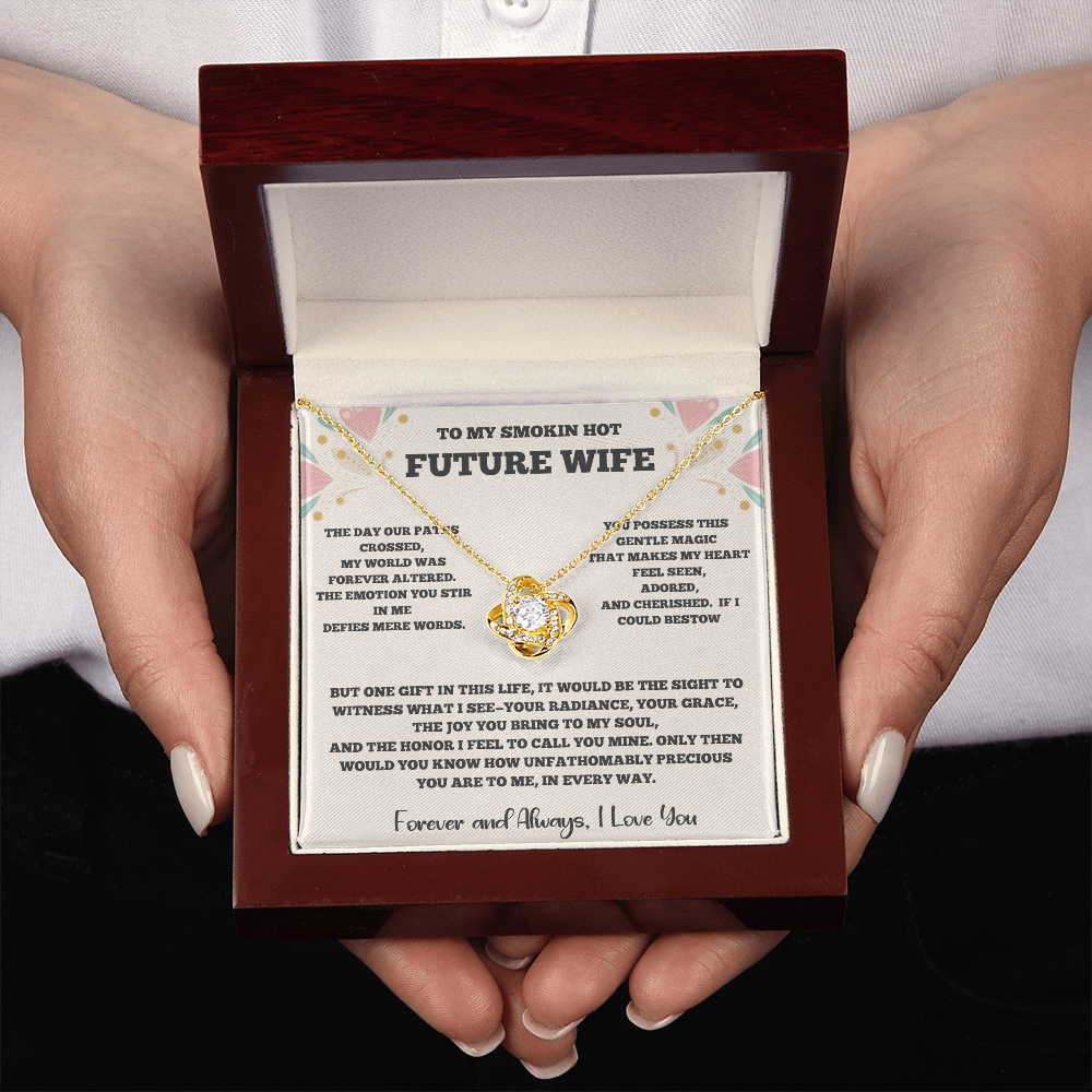 To My Future Wife – Love Knot Necklace with Romantic Message Card (Yellow or White Gold