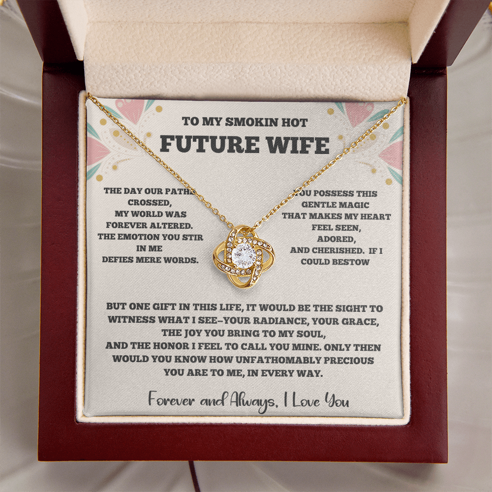 To My Future Wife – Love Knot Necklace with Romantic Message Card (Yellow or White Gold