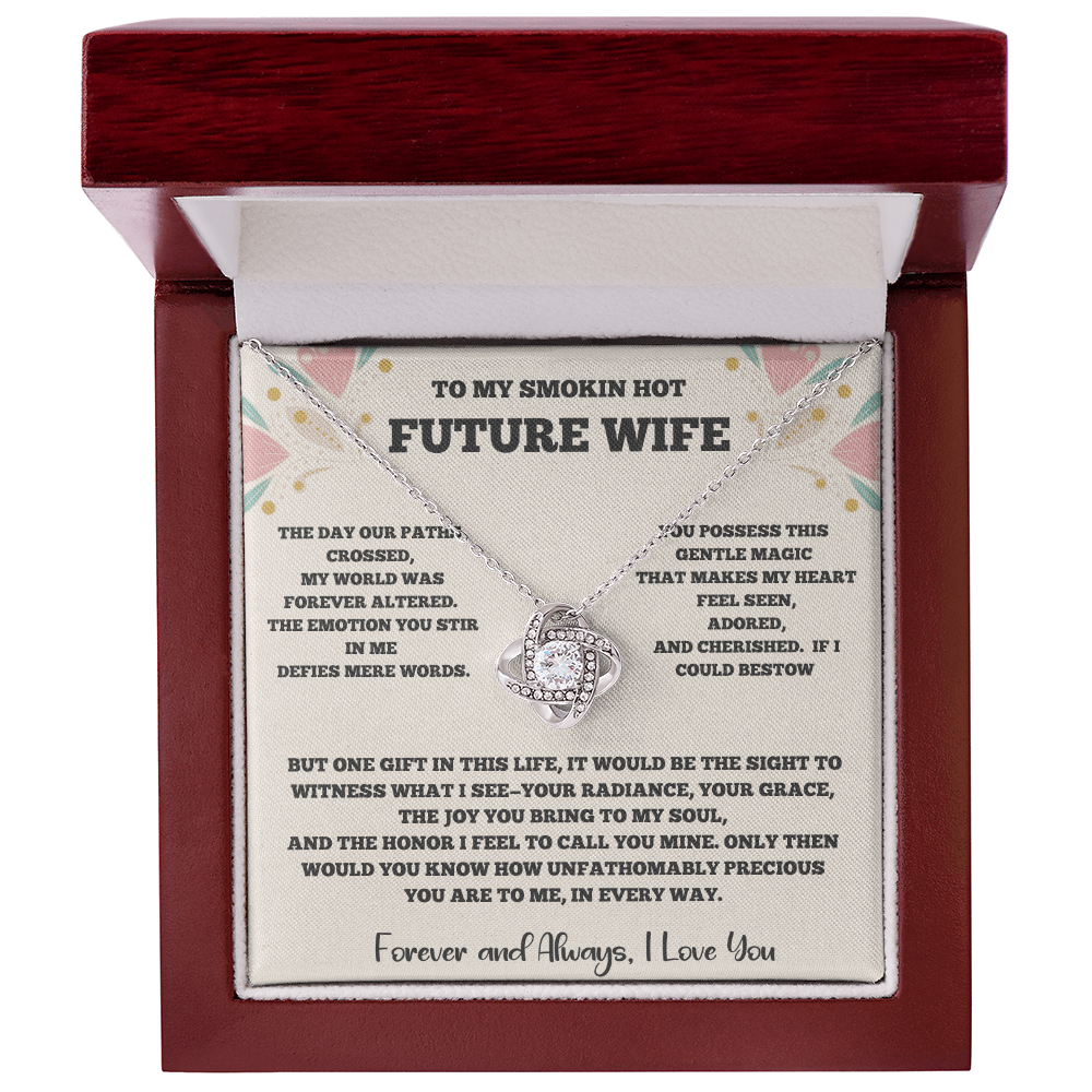 To My Future Wife – Love Knot Necklace with Romantic Message Card (Yellow or White Gold