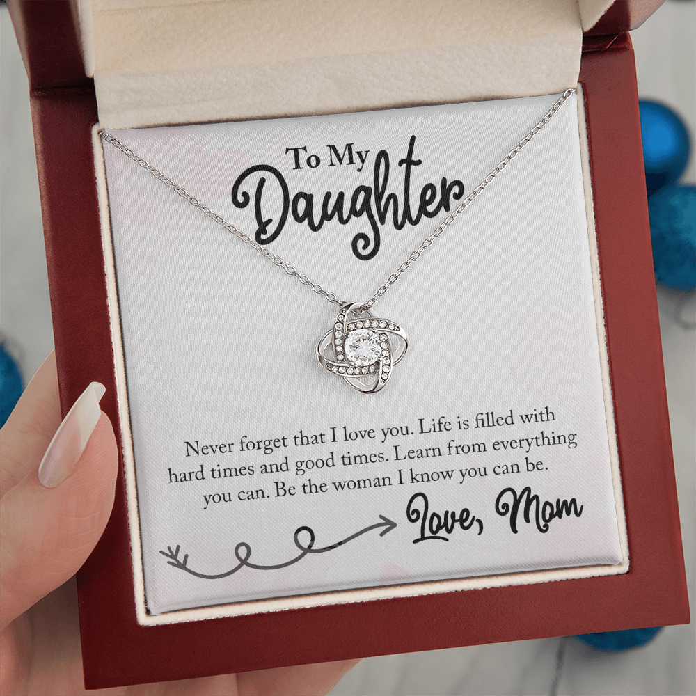 To My Daughter Love Knot Necklace – I Love You Gift from Mom or Dad