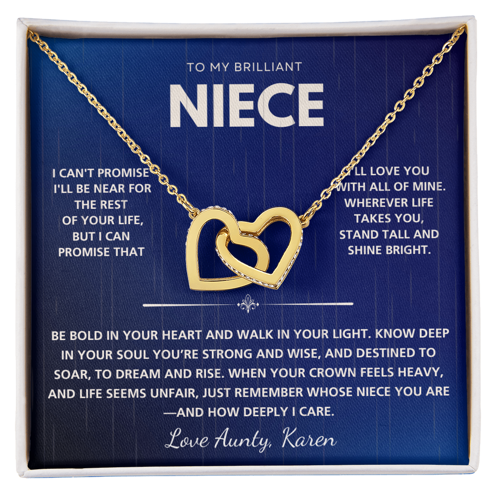 Personalized Interlocking Hearts Necklace for Niece – Custom Message Card Gift in Luxury Box
