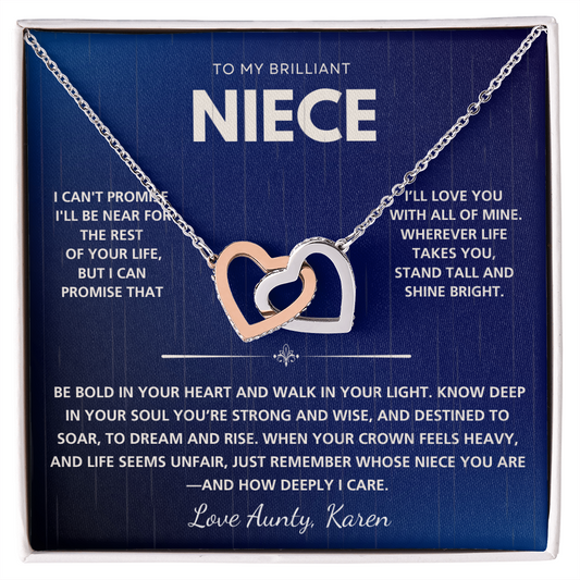Personalized Interlocking Hearts Necklace for Niece – Custom Message Card Gift in Luxury Box