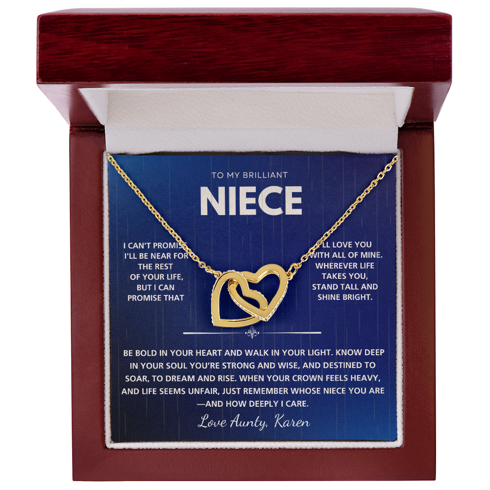 Personalized Interlocking Hearts Necklace for Niece – Custom Message Card Gift in Luxury Box