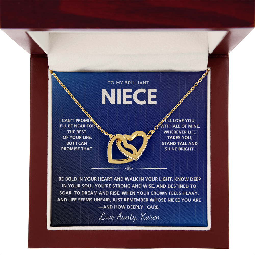 Personalized Interlocking Hearts Necklace for Niece – Custom Message Card Gift in Luxury Box