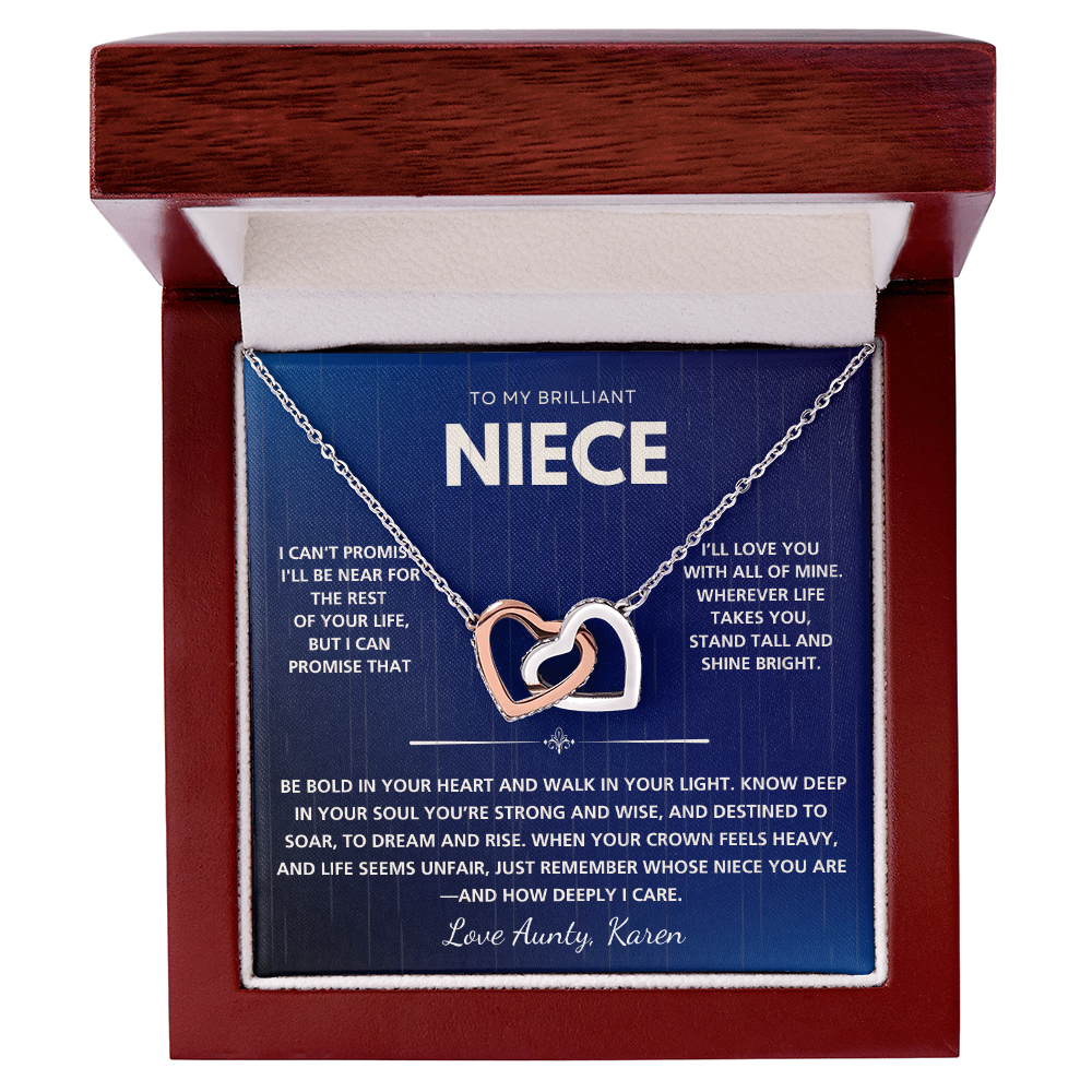 Personalized Interlocking Hearts Necklace for Niece – Custom Message Card Gift in Luxury Box