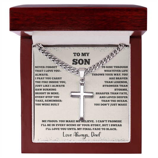 To My Son – Cuban Link Chain with Artisan Cross | Meaningful Father-to-Son Gift with Keepsake Message Card
