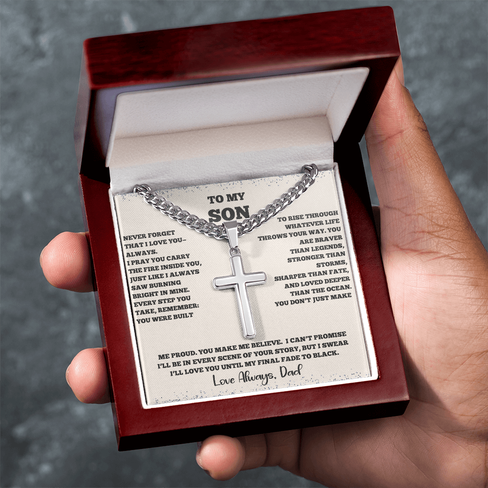 To My Son – Cuban Link Chain with Artisan Cross | Meaningful Father-to-Son Gift with Keepsake Message Card