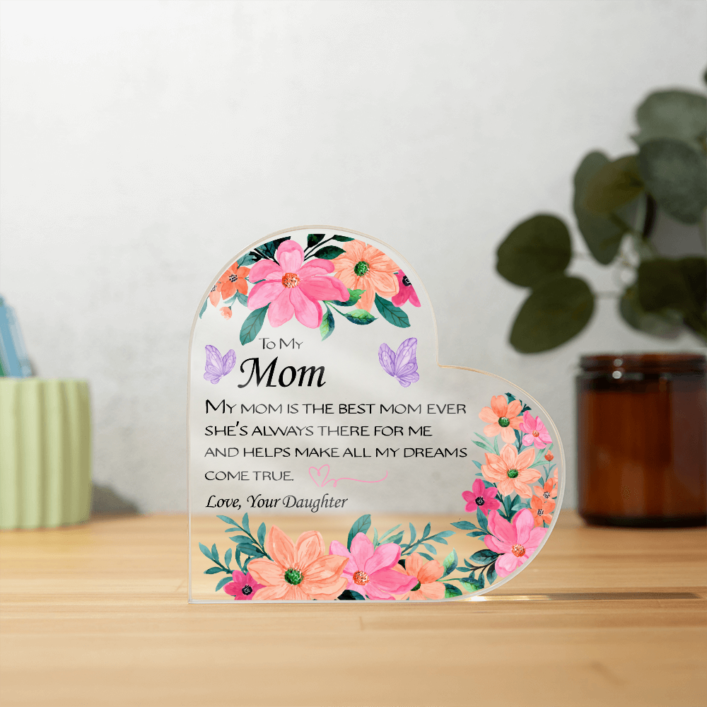 Mom, You Are Loved – Floral Heart Acrylic Keepsake