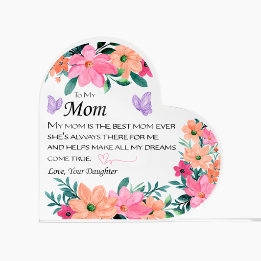 Mom, You Are Loved – Floral Heart Acrylic Keepsake