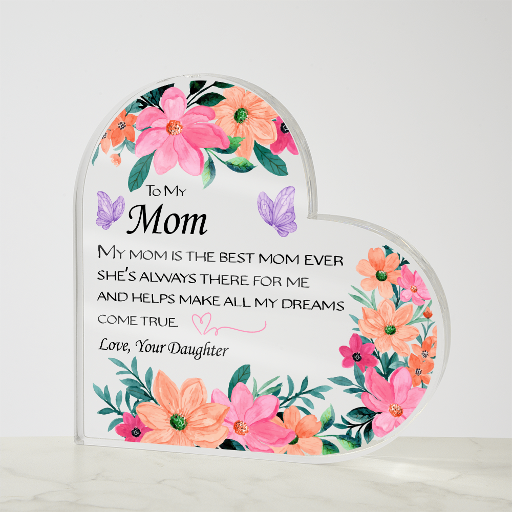 Mom, You Are Loved – Floral Heart Acrylic Keepsake
