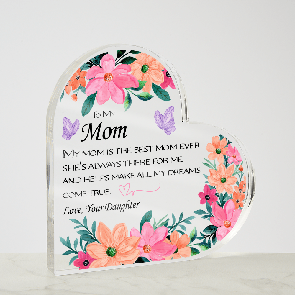 Mom, You Are Loved – Floral Heart Acrylic Keepsake