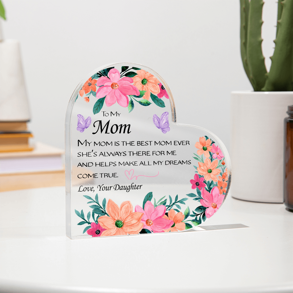Mom, You Are Loved – Floral Heart Acrylic Keepsake