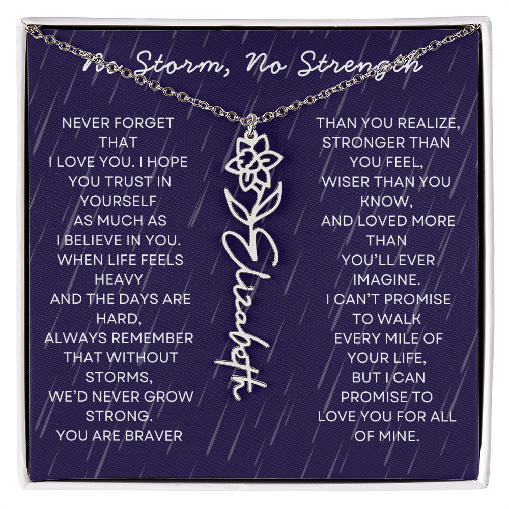 Custom Birth Flower Name Necklace with Message Card – Personalized Gift for Her