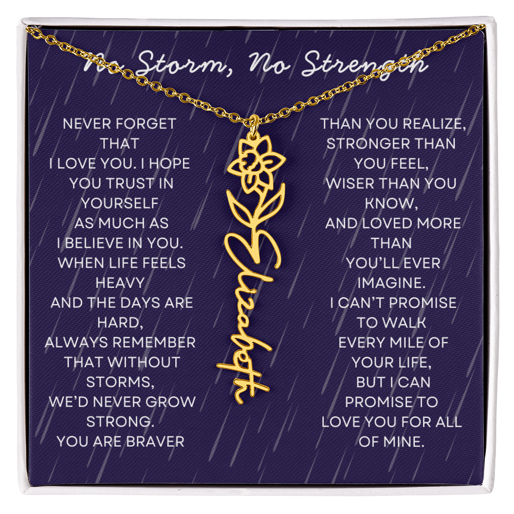 Custom Birth Flower Name Necklace with Message Card – Personalized Gift for Her