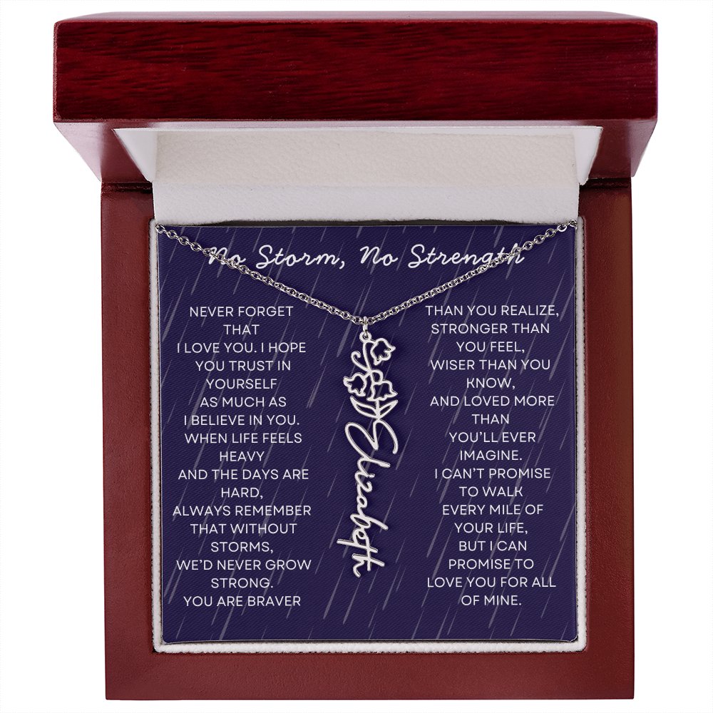 Custom Birth Flower Name Necklace with Message Card – Personalized Gift for Her