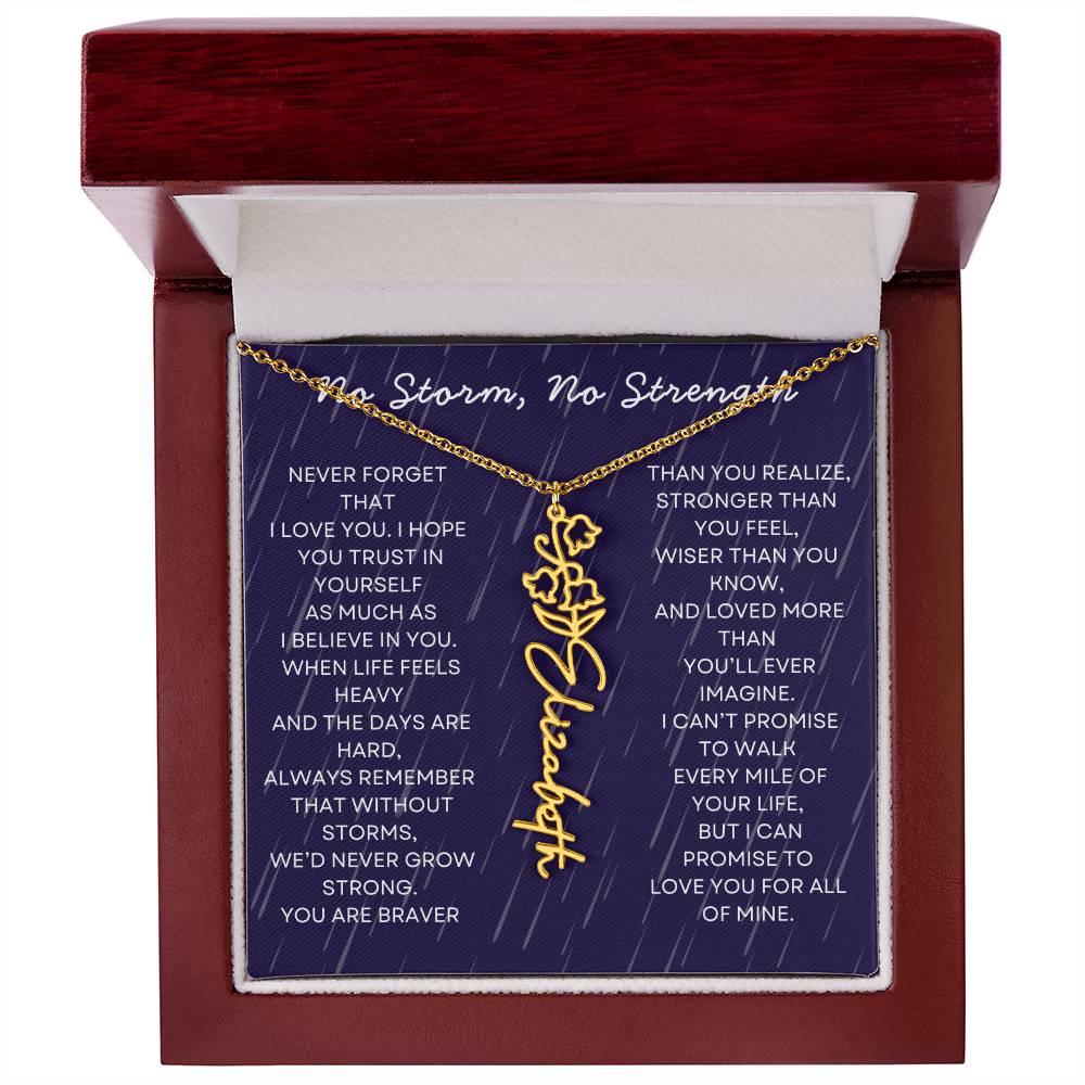 Custom Birth Flower Name Necklace with Message Card – Personalized Gift for Her