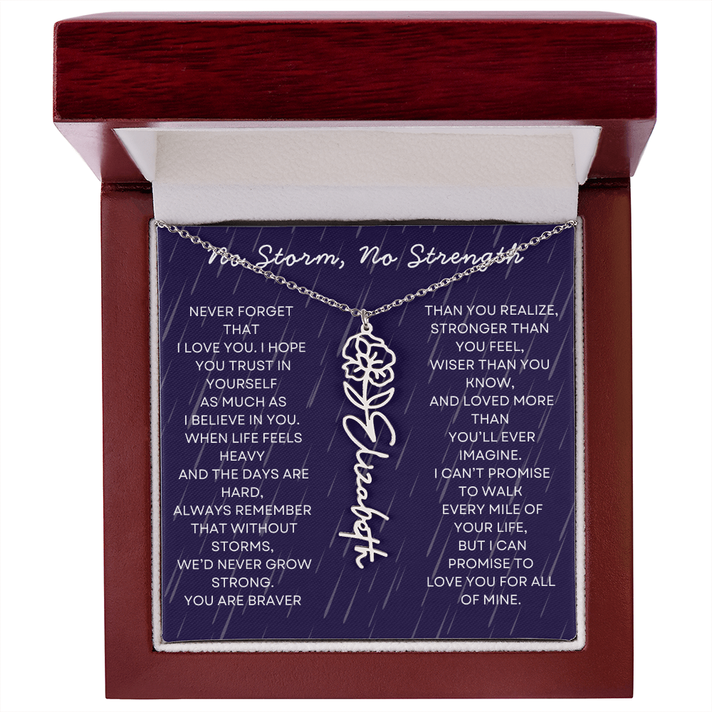 Custom Birth Flower Name Necklace with Message Card – Personalized Gift for Her