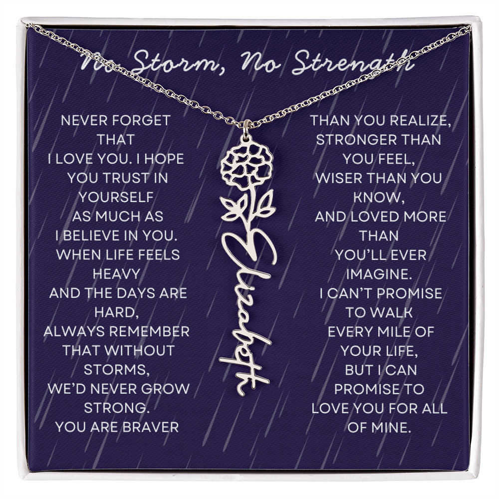 Custom Birth Flower Name Necklace with Message Card – Personalized Gift for Her