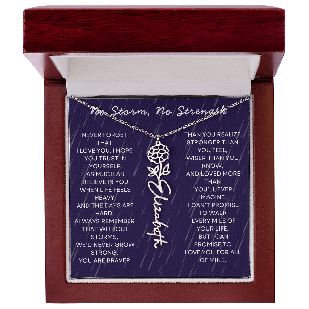Custom Birth Flower Name Necklace with Message Card – Personalized Gift for Her