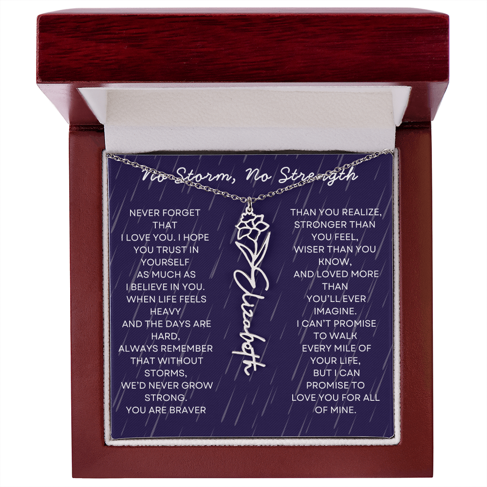 Custom Birth Flower Name Necklace with Message Card – Personalized Gift for Her