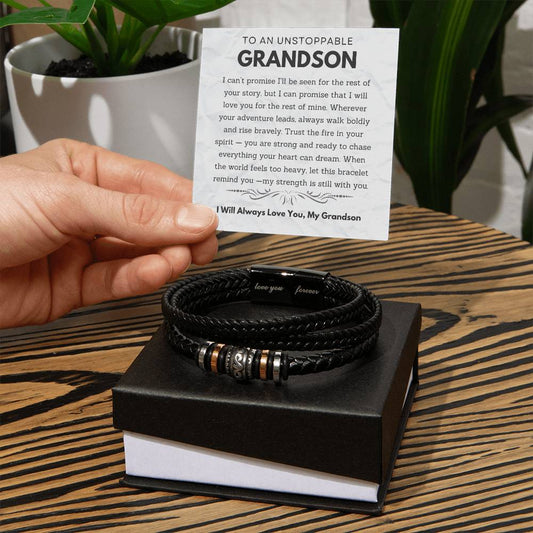 To My Grandson - Men's "Love You Forever" Leather Bracelet Gift