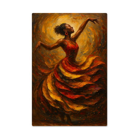 Flame in Motion – Afro-Latina Dancer Metal Wall Art